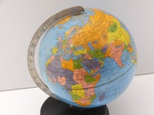 -GLOBE TERRESTRE MAPPEMONDE TÔLE LITHOGRAPHIEE CARTE TARIDE 1950 Déco VITRINE  D