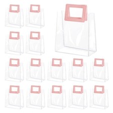 Yolyoo 15 Pack Clear Gift Bags with White Handles Transparent PVC Gift Wrap B...