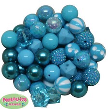 Assorted Styles 20mm Cyan Blue Chunky Bubblegum Beads 52 pc