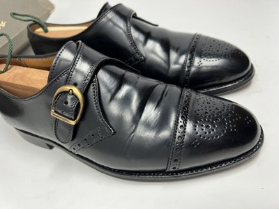 Alden 1649 Monk Strap is built on the Aberdeen last. The model has a Horween Black Shell Cordovan leather upper with a single leather outsole.