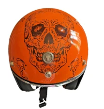 TORC T-50 3/4 Open Face Motorcycle Helmet Orange Skull Craned DOT Size SMALL SEE