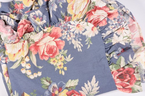 Vtg Set of 2 Ralph Lauren Kimberly Standard Shams Blue Floral Ruffle Edge Pair