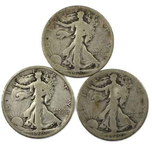 1920 P D S TRIO Walking Liberty Silver Half Dollar Set Good G/VG 50c