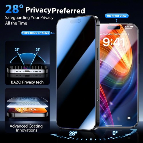 iPhone 15 Pro Privacy Screen Anti Spy-Tempered Glass Protector Auto-Align Frame - Picture 6 of 7