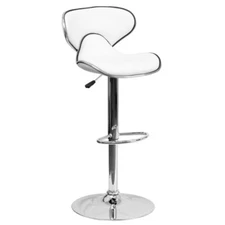 Contemporary Mid-Back White Vinyl Adjustable Height Bar Stool with Chrome Base