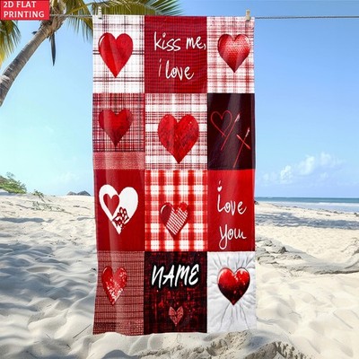 2d Flat 1pc Love Square Custom Name Beach Towel - Soft, Ultra-Absorbent Microf