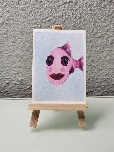 ACEO Original Watercolor Painting Fancy Lady Fish Signed ATC KatieBearDesigns