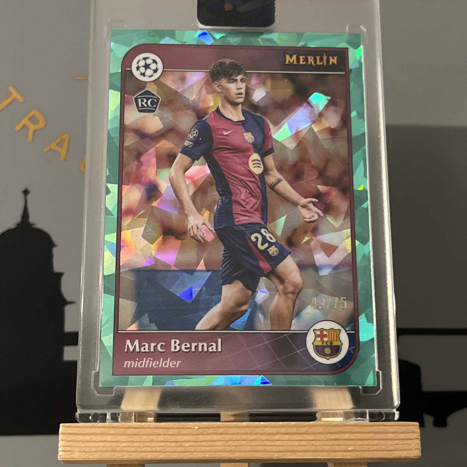 Topps Merlin 25/26 Marc Bernal/75 Aqua Cracked Ice Refractor Barcelona Rookie