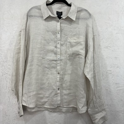 Nicole Miller 100% Linen Shirt Womens XL Ivory Minimalist Lagenlook Beach NEW