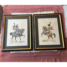 2 Eugene Leliepvre Original Watercolor Gouache French military paintings framed