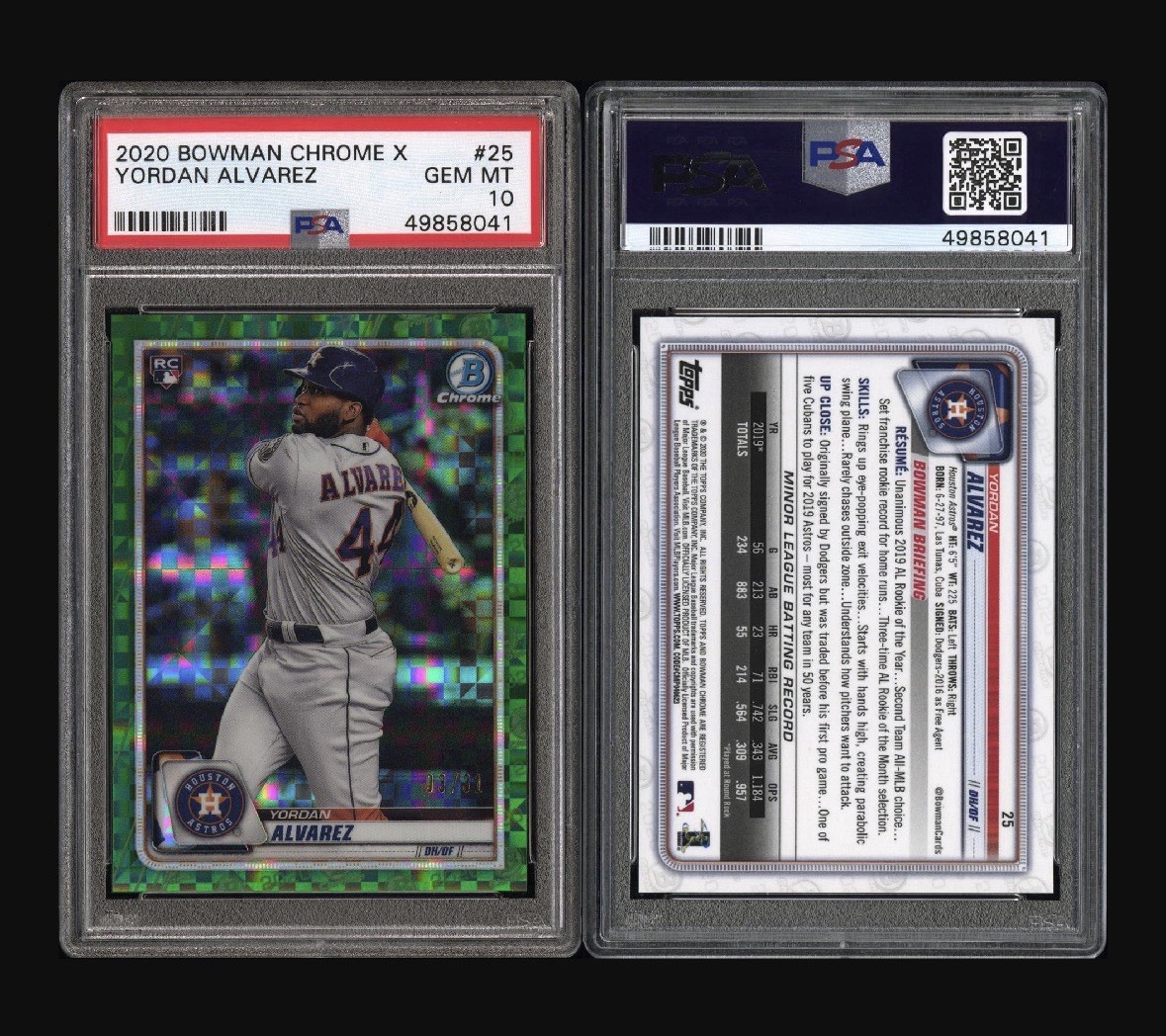 2020 Bowman Chrome X YORDAN ALVAREZ RC ROOKIE /31 Green X-Fractor SP PSA 10 Mint view 4