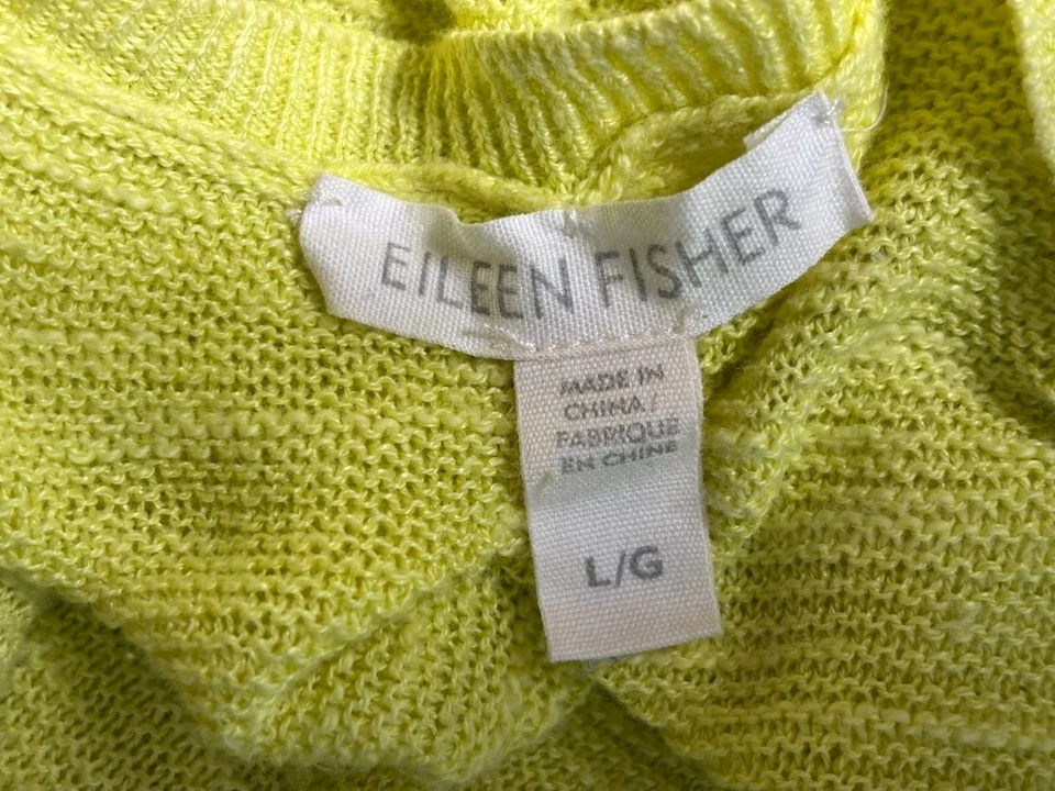 Eileen Fisher Dress Hemp Organic Linen Cotton Jersey V-Neck Women Size L Yellow  - Image 3 of 4
