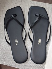 TKEES Womens Square Toe Lily Sandals US 8 EU 39 Black Leather NWOB