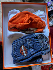 Harley-Davidson Baby 3-6M 4pc Set Hat Long Sleeve Bodysuit Denim Pants