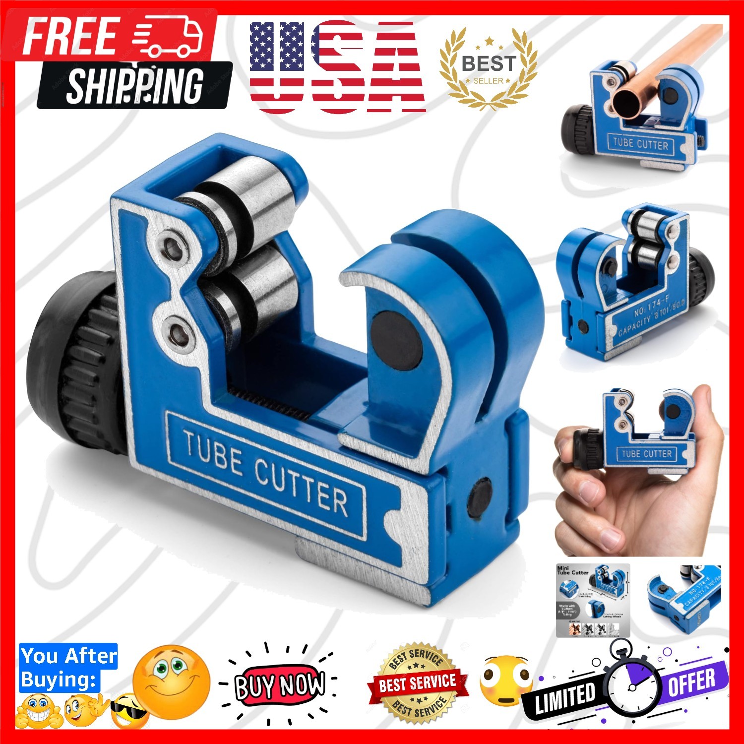 Copper Pipe Tubing Cutter - Mini Tube Cutter Tool for 1/8" 1/4" 1/2" to 1 1/8...