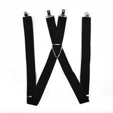 New Suspenders Black Adjustable X-back Braces Elastic Plain Clip-on Duty Men