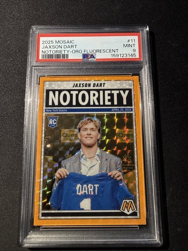 2025 Panini Mosaic Jaxson Dart Notoriety #11 Orange Fluorescent Prizm PSA 9 (RC)
