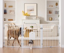 Free Standing Dog Gate with Cat Door, 30'' Tall Foldable Dog Fence for Indoor...