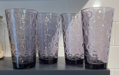 Pasabahce Amethyst Purple Optic Circles Glasses Set of 4