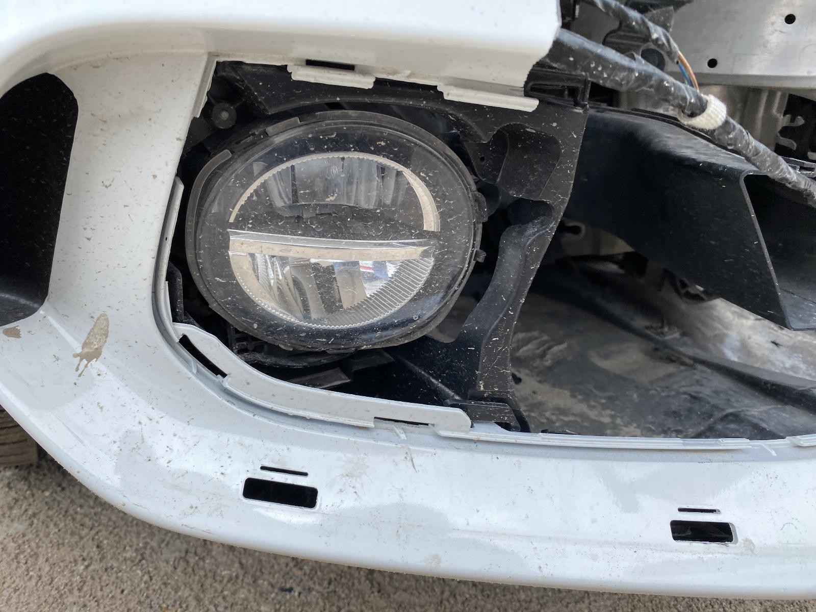 White used left door mirror with black trim, side marker lights, and wiring, fit 2018 BMW 430I without surround view.