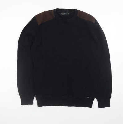 Angelo Litrico Herren Schwarz Pullover Pulli Wildleder Schultereinsätze S