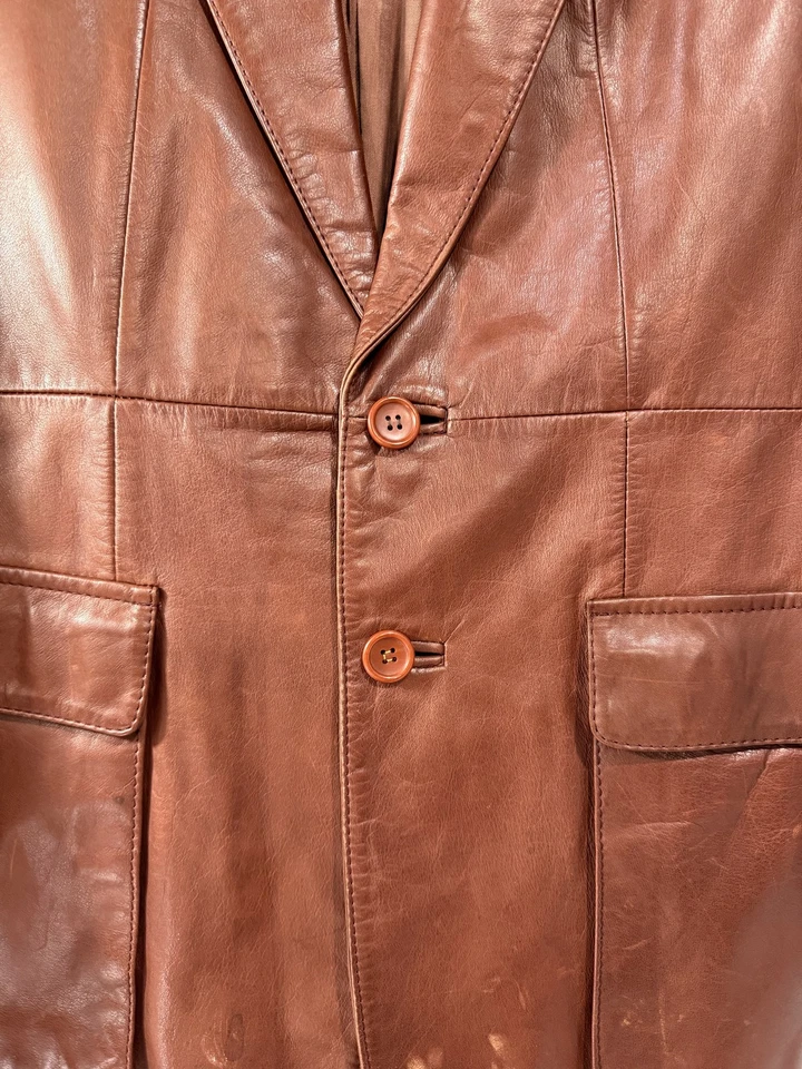 Vintage Retro Saxony Mens Brown Leather Blazer 40 Classic Pre-owned Good - Image 3 of 4