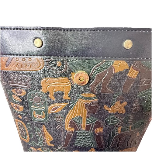 Egyptian Faux Leather Square Hard Women’s Purse Shoulder Bag Brown Tan Green - Picture 9 of 15