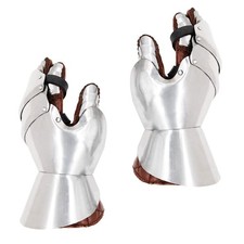 Mythrojan Silver Finish Gauntlets Pair with Leather Gloves Medieval LARP
