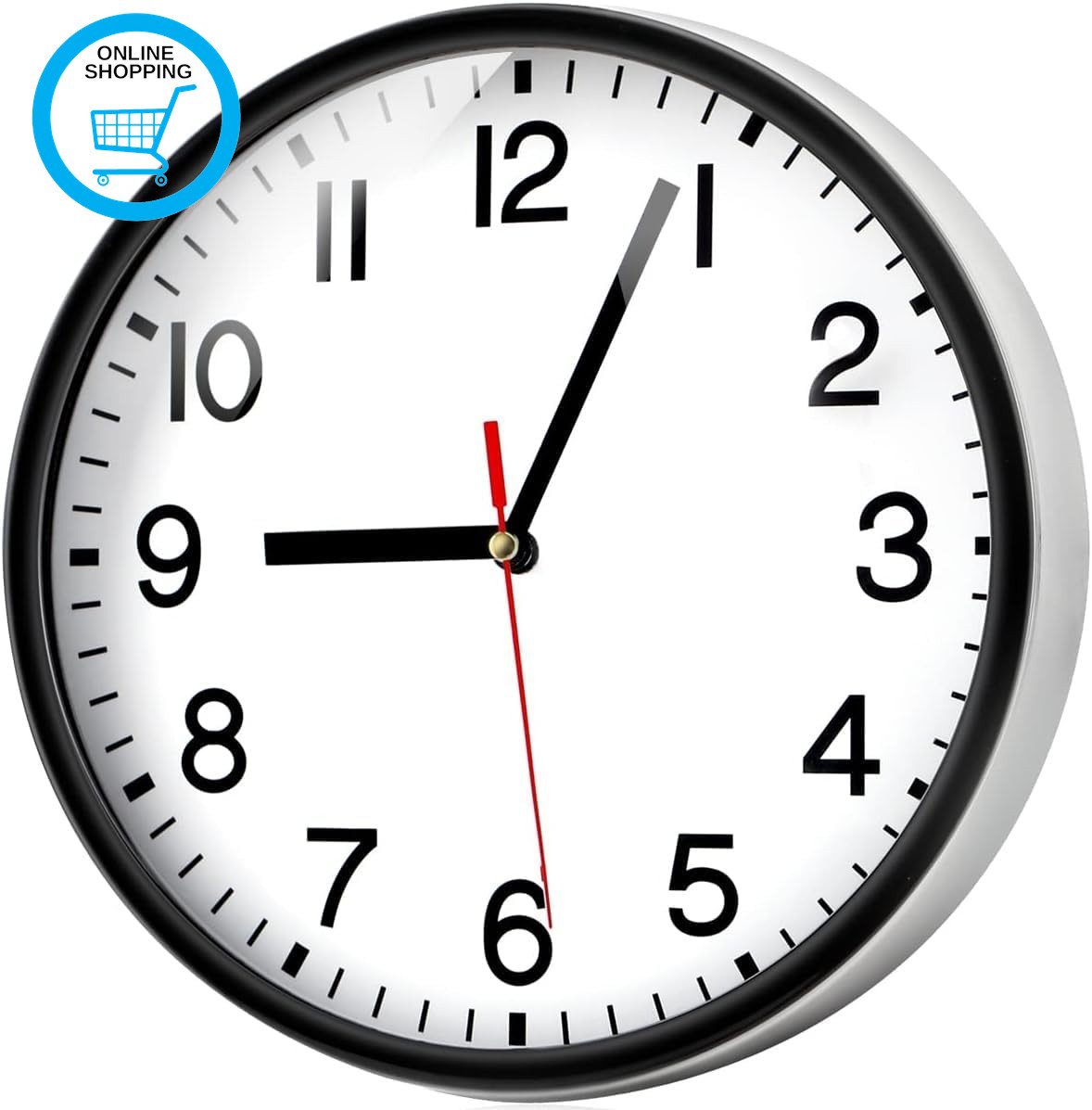 Wall Clock Silent & Non Ticking Modern Quartz 9""- Battery Operated Digital Quiet