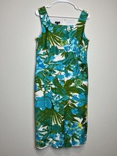 Talbots Dress Womens 12 Floral Sleeveless Square Neck Sheath Knee Length