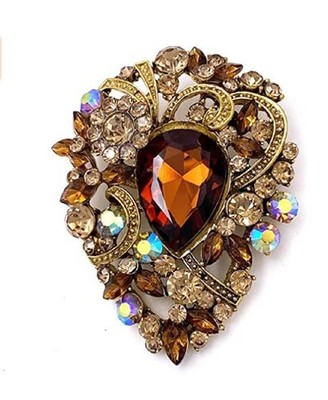 COLORFULBLING Women's Vintage Austrian Crystal Elegant Flower Teardrop Broo - 02