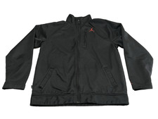 Nike Jordan Full Zip Jacket Youth Boys Black w/ Red Logo Adjustable Wrists