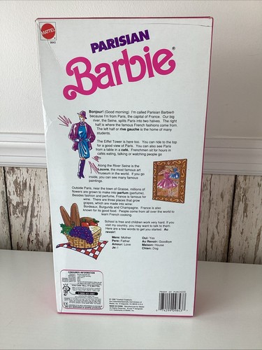 1990 PARISIAN BARBIE - 9843 - UNOPENED ORIGINAL BOX - DOLLS OF THE WORLD - #1 - Picture 6 of 15