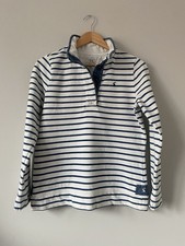 Joules Women's Nautical Blue & White Striped Quarter Neck Top. Size UK 10