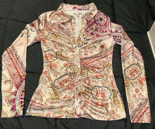 Guess Women’s Kali Paisley Long Sleeve Linen Sz-S Button Up Shirt NWOT - Picture 2 of 21
