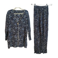 Karen Kane Vintage Blue Floral Rayon Tunic and Pant Set Womens Size 6 / S Resort