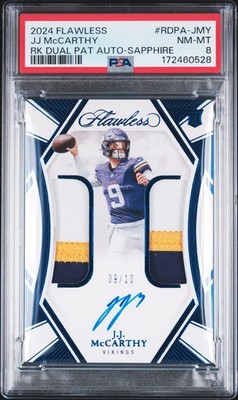 2024 PANINI FLAWLESS ROOKIE DUAL PATCH AUTOS SAPPHIRE JJ MCCARTHY 9/10 PSA 8