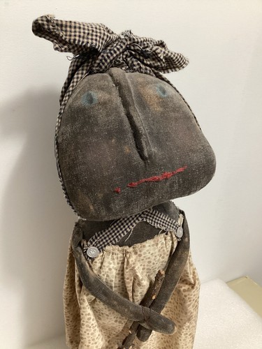 Primitive Black Folk Art Cloth Rag/CandleDoll-Vintage/ 17” Tall - Picture 2 of 16