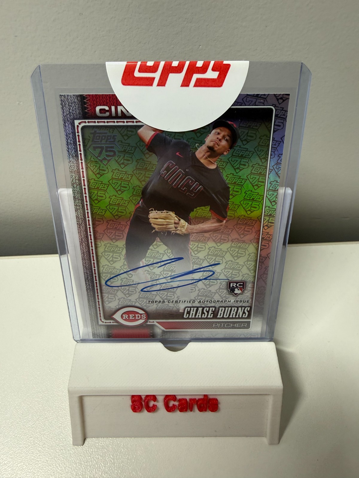 Chase Burns 2026 Topps Series 1 Flagship Real One 75th Anniversary RC Auto /75