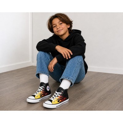 Converse Chuck Taylor All Star High Top Kids 1 Flame Leather Black Sneaker EU 32