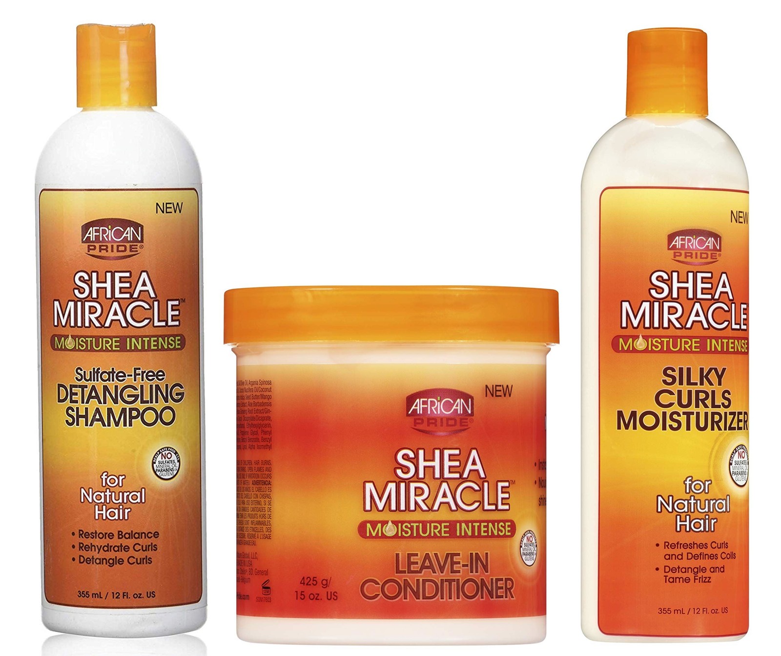 African Pride Shea Det Shamp , Ln Cond 425g, Curls Moisturizer . (Set Of 3)