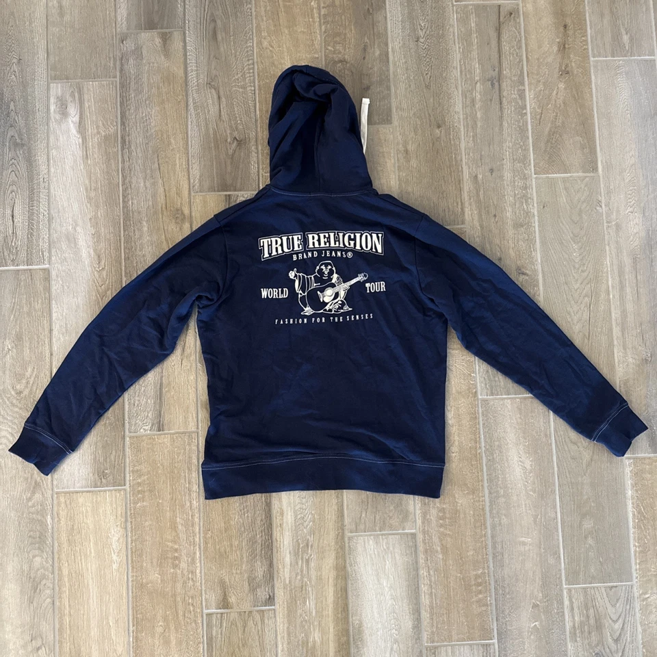 Sudadera con Capucha True Religion Grande T Cremallera Azul Para Hombre Talla XL Polar Patinador Grunge Hip Hop Foto 2 de 4