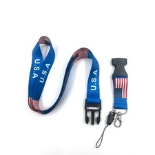 32" American Flag Lanyard with Detachable Key Ring Polyester Neck Strap for Work