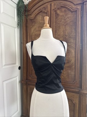 Glassons Black Tank Top Sz 8 Womens Clubbing Party Cropped Going Out