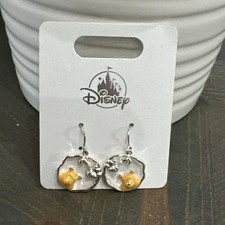 Disney Parks Winnie the Pooh Dangle Earrings NEW On Card Silver Tone Yellow