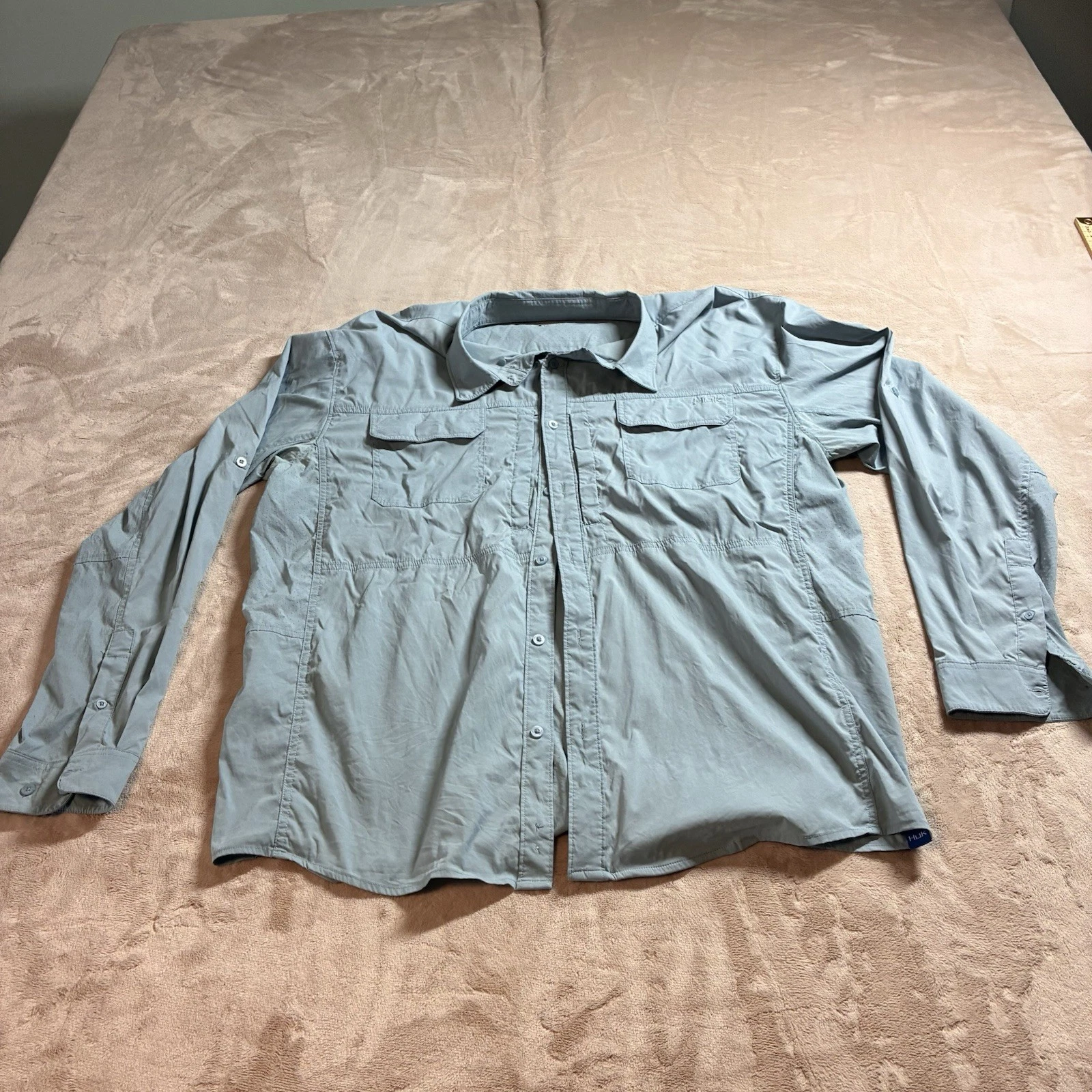 Huk Performance Fishing Shirt Outdoor Utility Button Up Men’s XL Blue LS Vented