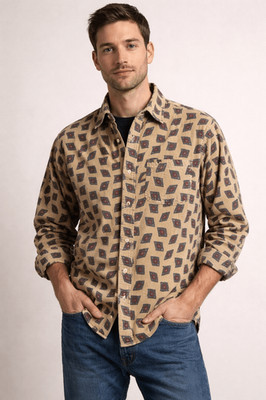 intage Cambridge Classics Corduroy Shirt M Tan Geometric 90s