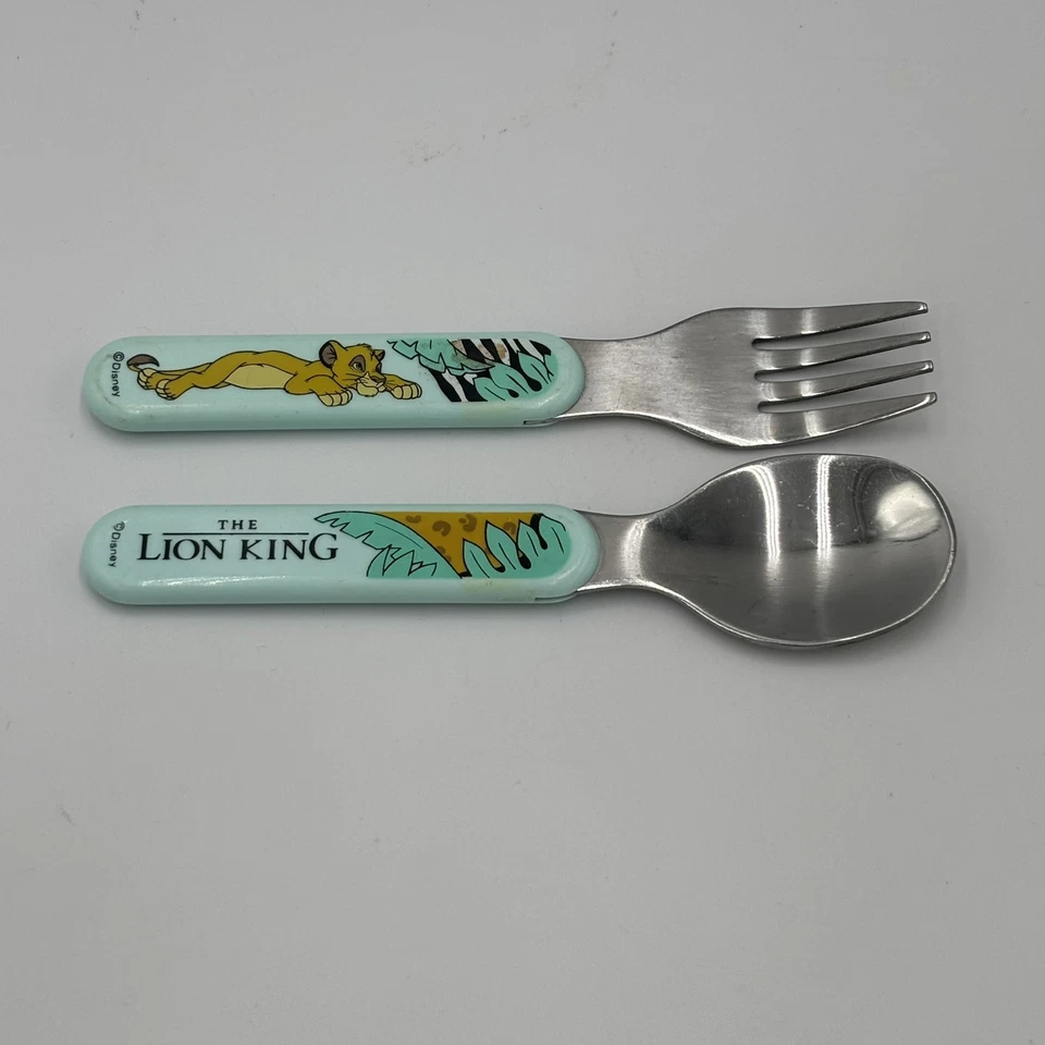 Cuchara tenedor de acero inoxidable cubiertos utensilios para niños pequeños Disney Lion King vintage Foto 2 de 4
