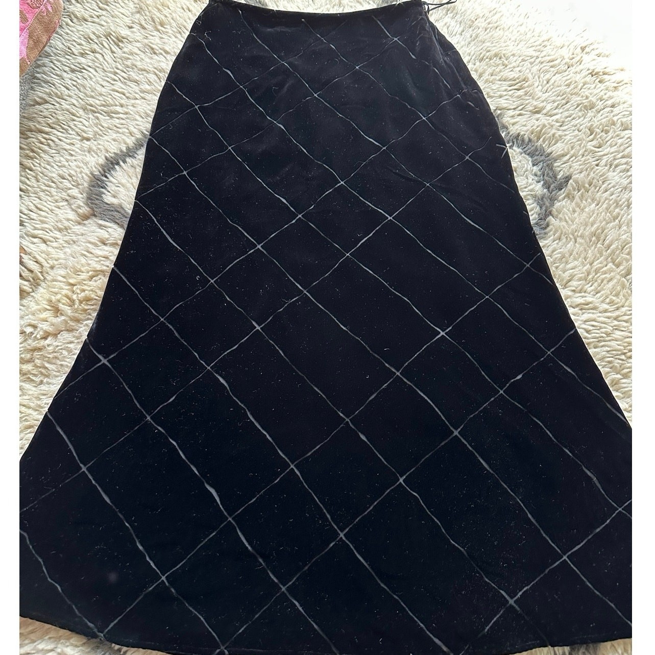 Vtg 90s Jones NY black velvet Silk Skirt checkered rayon glam party lined full