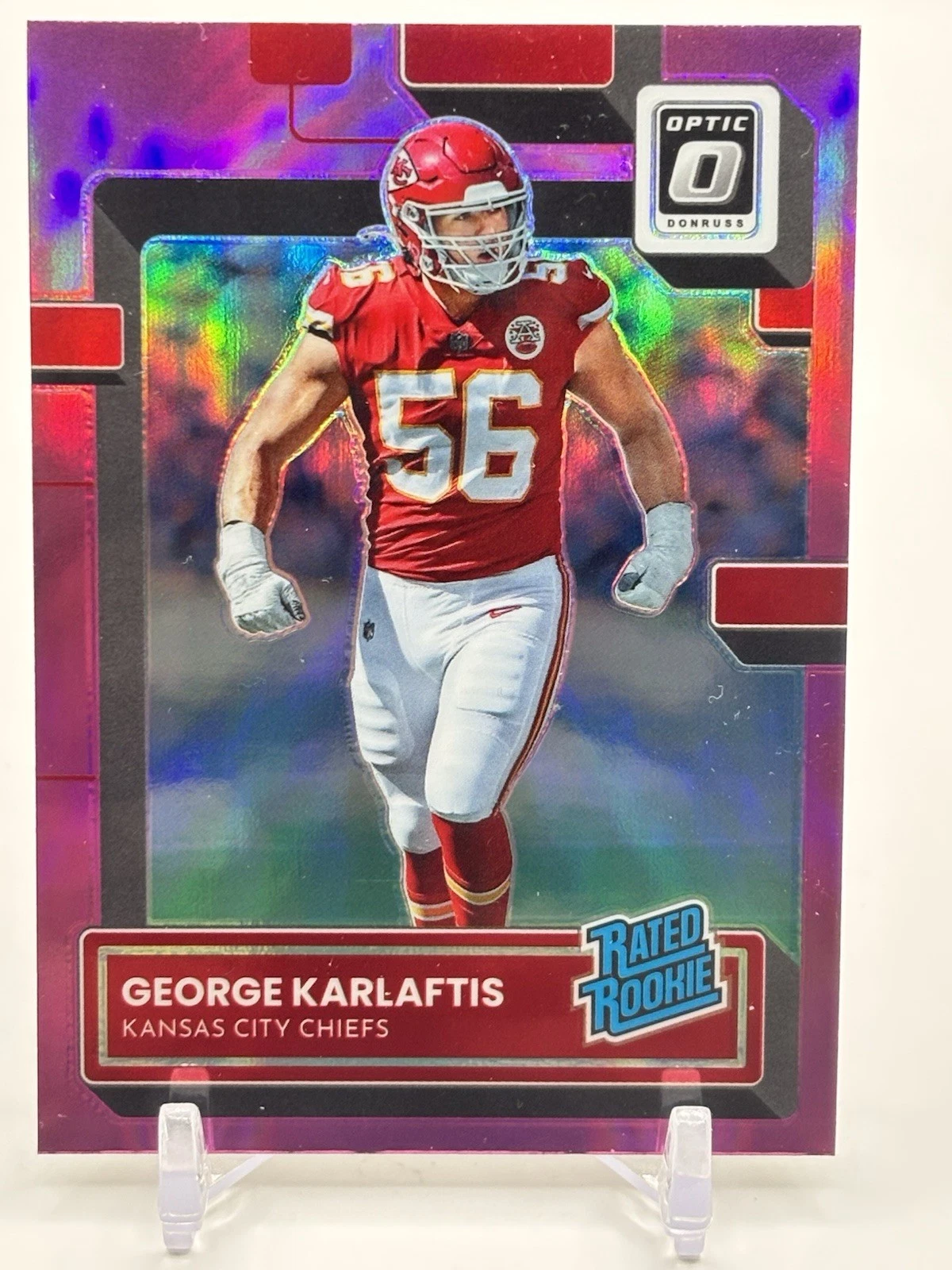 GEORGE KARLAFTIS CHIEFS 2022 DONRUSS OPTIC RATED ROOKIE PINK PRIZM CARD#256